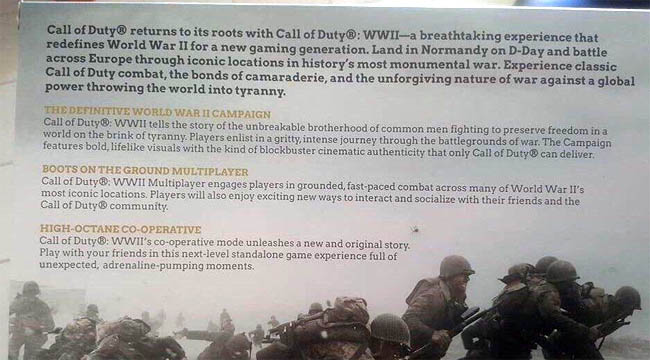 COD WW2 mode descriptions on display box