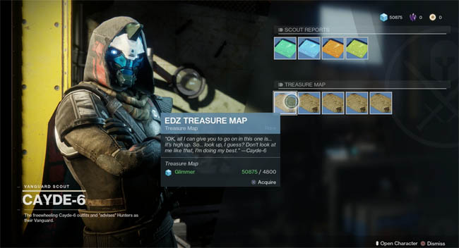 Treasure maps for purchase from Cayde-6