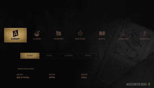 Bestiary menu option